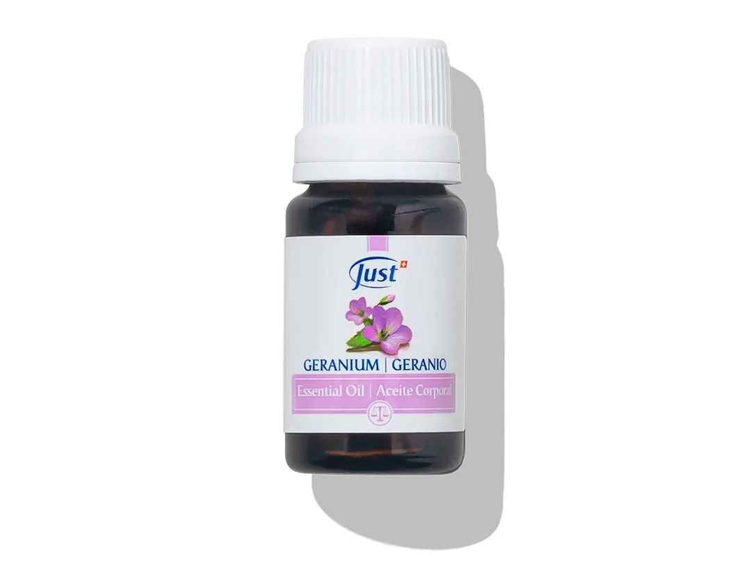 Aceite Esencial de Geranio de Swiss Just para aromaterapia y difusión en casa — Rincón de Bienestar