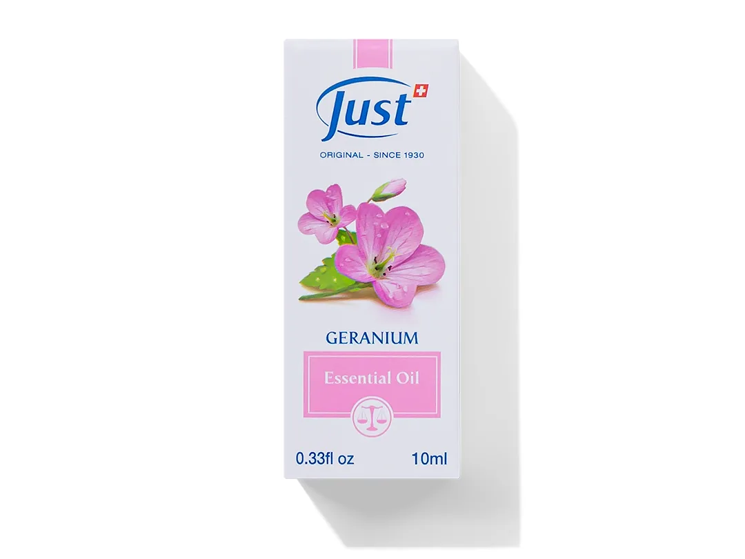 Aceite Esencial de Geranio de Swiss Just para aromaterapia y difusión en casa — Rincón de Bienestar