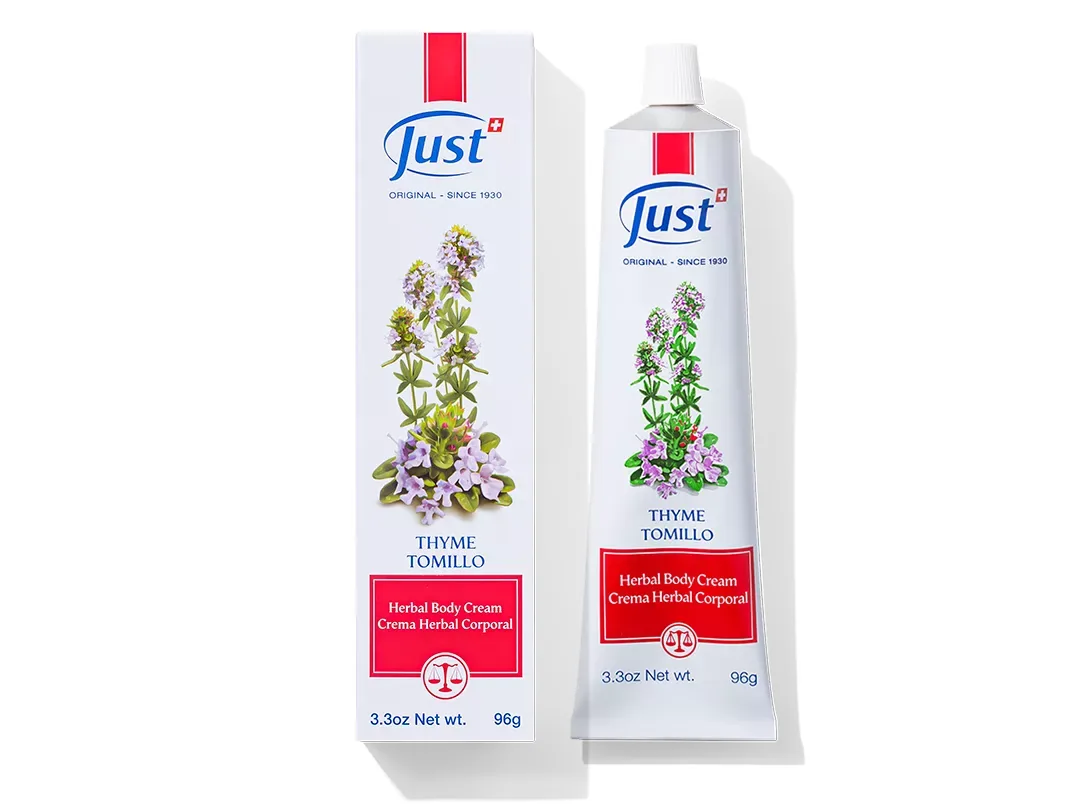 Crema de Tomillo de Swiss Just para masaje de músculos después de la actividad física — Rincón de Bienestar