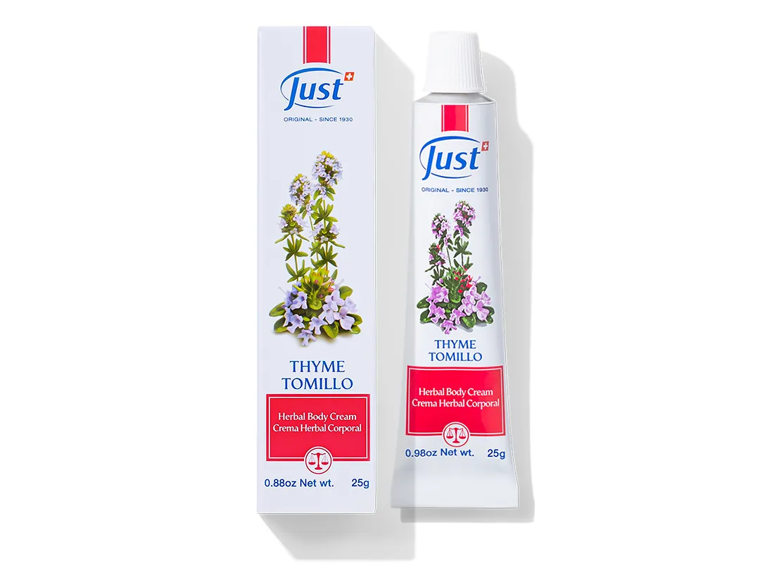 Crema de Tomillo de Swiss Just para masaje de músculos después de la actividad física — Rincón de Bienestar