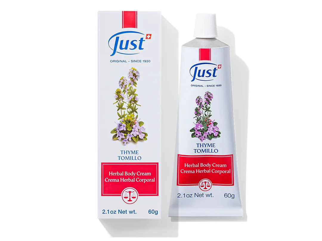 Crema de Tomillo de Swiss Just para masaje de músculos después de la actividad física — Rincón de Bienestar