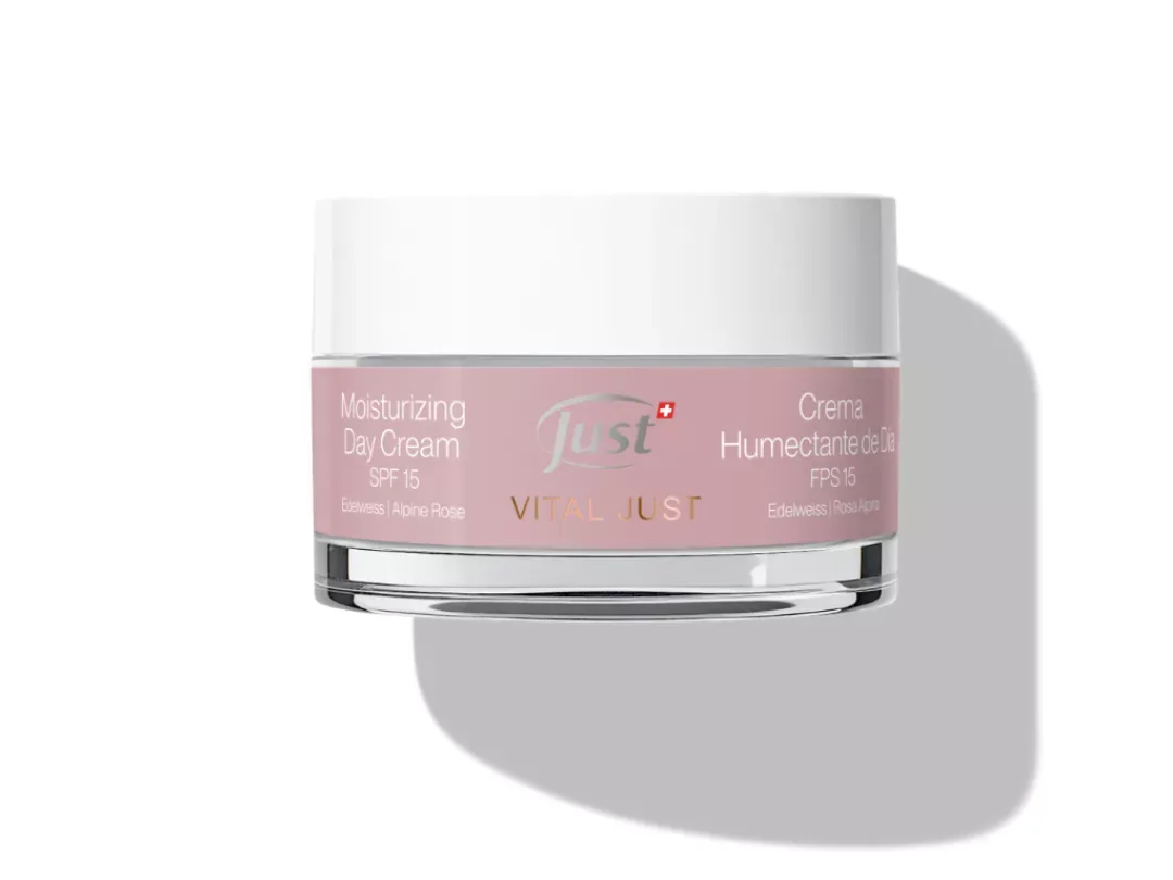 Crema Humectante de Día FPS 15 Vital Just de la línea Vital Just de Swiss Just para el cuidado facial — Rincón de Bienestar
