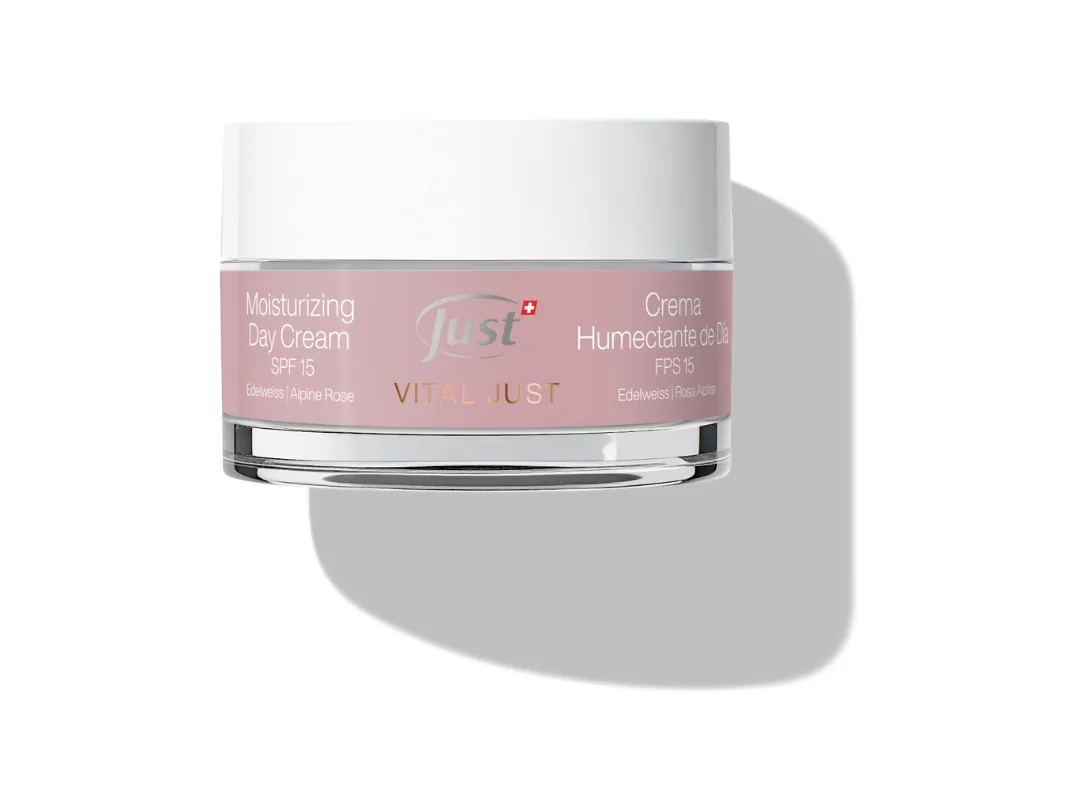 Crema Humectante de Día FPS 15 Vital Just de la línea Vital Just de Swiss Just para el cuidado facial — Rincón de Bienestar