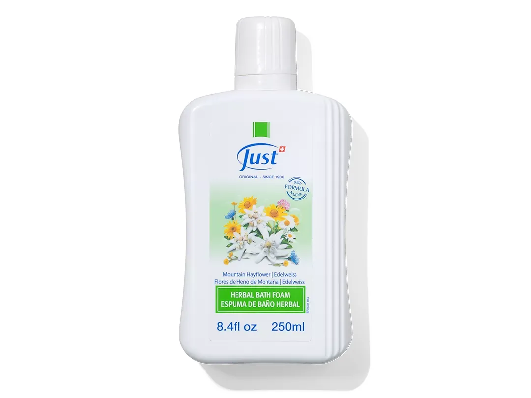 Espuma de Baño con Flores de Heno y Edelweiss de Swiss Just para un baño relajante en casa — Rincón de Bienestar