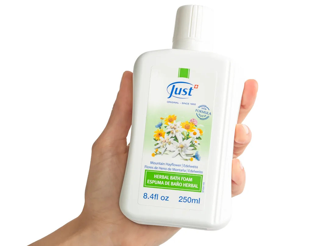 Espuma de Baño con Flores de Heno y Edelweiss de Swiss Just para un baño relajante en casa — Rincón de Bienestar