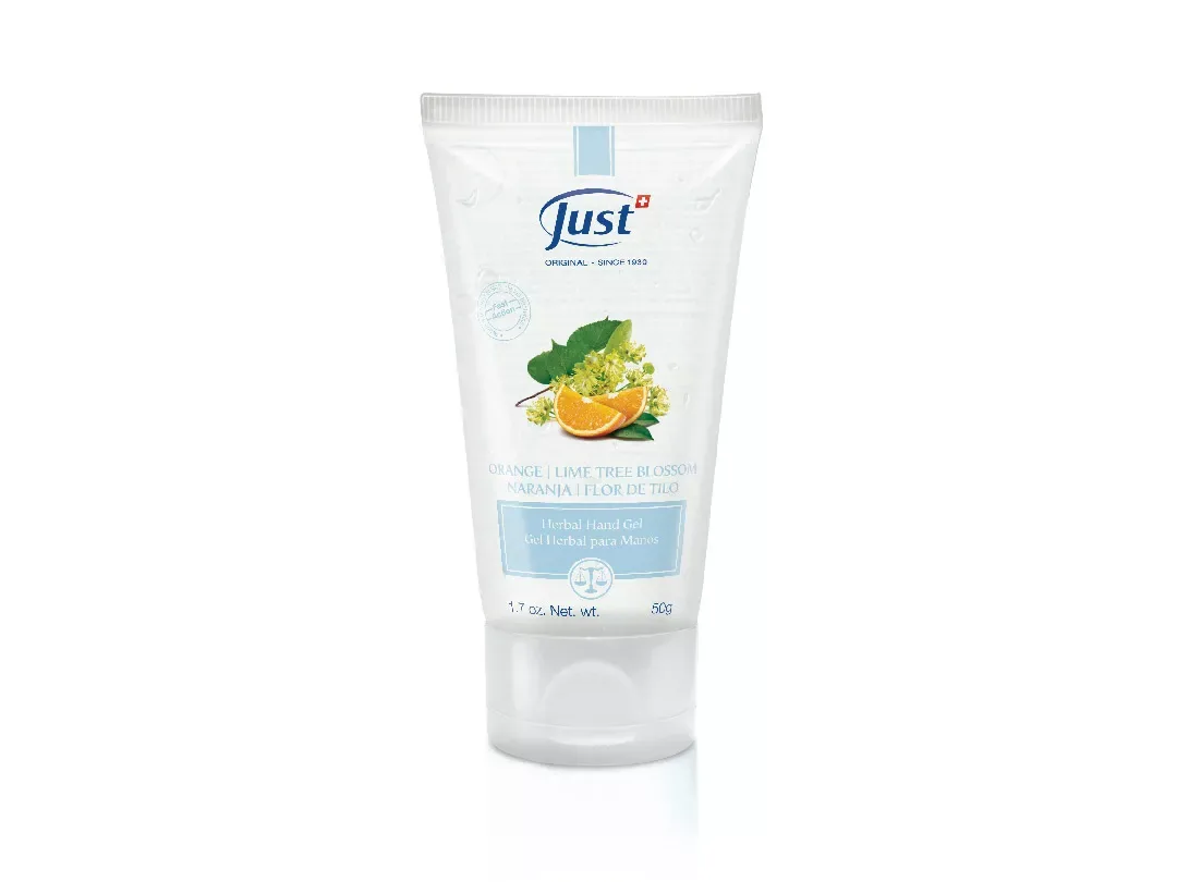Hand Gel con Naranja y Flores de Tilo de Swiss Just para el cuidado de las manos — Rincón de Bienestar